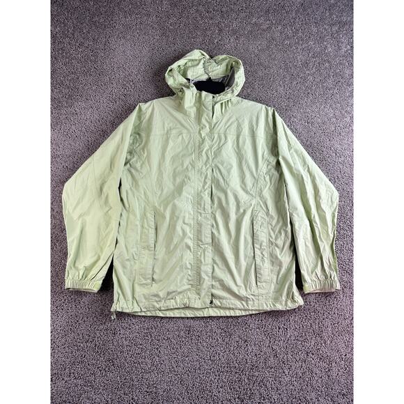LL Bean Rain Jacket Womens Large Green Nylon Hooded Full Zip Windbreaker Coat - Picture 1 of 12